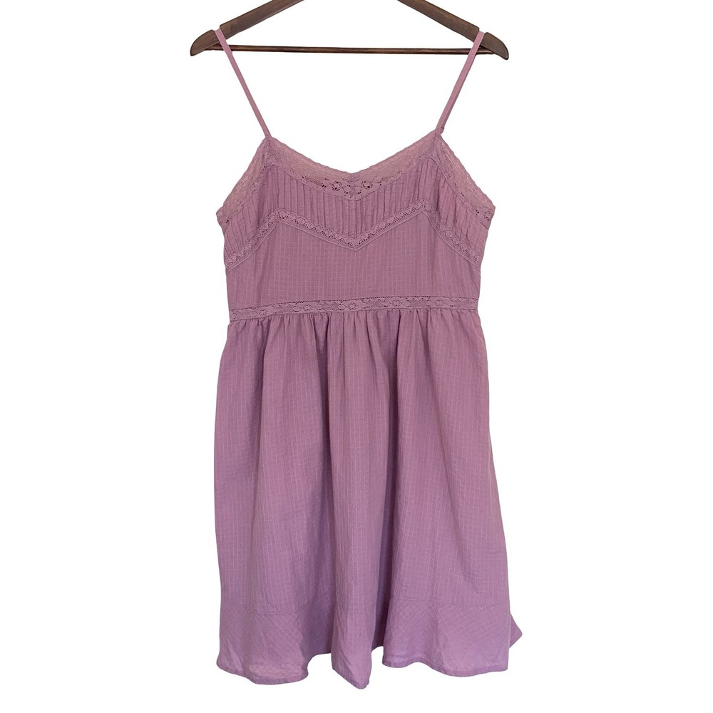 SO Goods For Life Women's Lavender Cotton Lace Trim Sun Dress Large Boho Mini